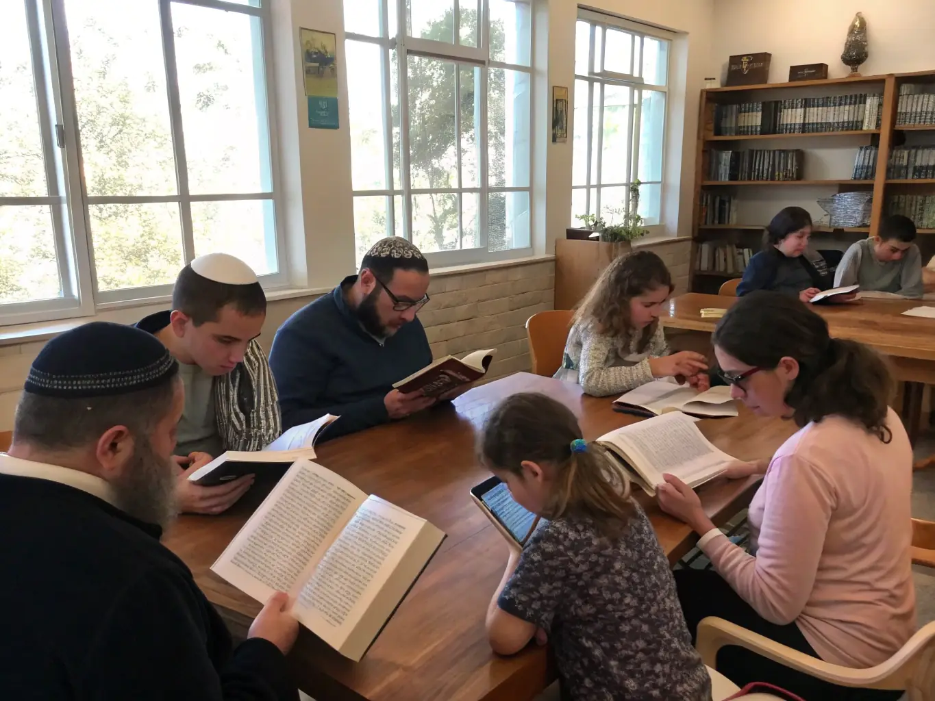 A group of adults and children engaged in a religious education class, learning about Orthodox Christian teachings and traditions in an interactive and engaging environment.